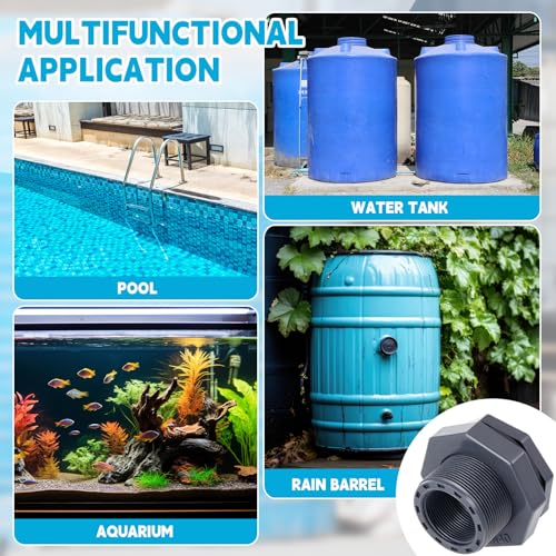 2 Pcs 1-1/2 Inch Bulkhead Fitting PVC Water Tank Connector Plumbing Pipe Threaded Bulkhead Fitting NPT for Rain Barrels, Water Tanks, Aquariums, Tubs, Pools
