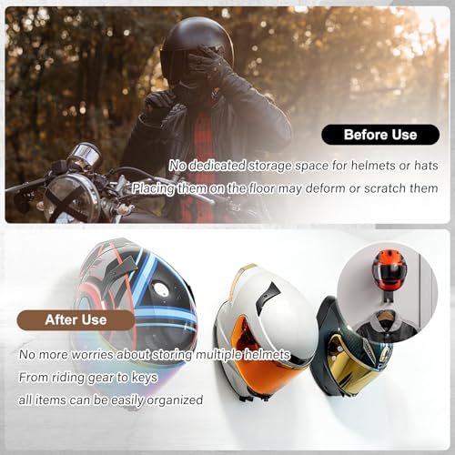Motorcycle Helmet Holder Wall Mount - Heavy Duty Helmet Hanger Rack with 2 Key Hooks, Solid Wood & Strong Steel Design for Bike, Football, Skiing Sports Gear, Jackets & Hats (1) - color: Red*1