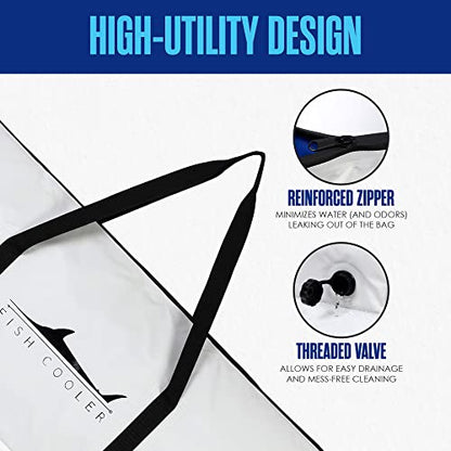 Houseables Fish Bag, Fish Kill Bag, Fishing Cooler, Insulated Carrier for Fishing, Cooling Gear, Big, Waterproof For Kayak, Transport, Weigh In, Catch, Ice, Tuna, Salmon, Bass, Trout, 41x16.5”, 72x30” - size: 41 x 16.5 Inch