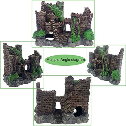 Aquarium Resin Castle Decoration,Ancient Design Fish Tank Ornaments Betta Hideout Stone Cave Accessories for Shrimp Turtle Guppy Crabs (3Pcs)