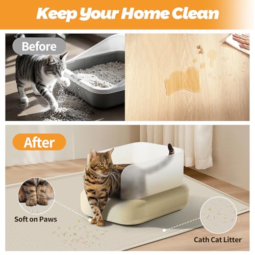 Cat Litter Mat, Extra Large 51" x 25.6" Silicone Mat Litter Trapping Mat for Scatter Control, Soft on Kitty Paws, Easy to Clean (Beige)