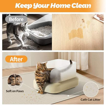 Cat Litter Mat, Extra Large 51" x 25.6" Silicone Mat Litter Trapping Mat for Scatter Control, Soft on Kitty Paws, Easy to Clean (Beige)