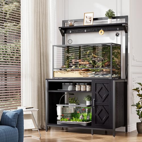 40-50 Gallon Diamond Fish Tank Stand with Power Outlet, Heavy Duty Aquarium Cabinet with Display Shelf and 4 Hooks, Suitable for Turtle Tank, Reptile Terrarium for Home Office (Classic Black) - color: Black, size: 40.9"L x 20.5"W x 69.1"H