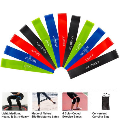 Resistance Bands for Working Out - Workout Band Loop - Exercise Bands with 4 Levels for Toning, Stretching or Physical Therapy by Home-Complete - size: 12-Pack