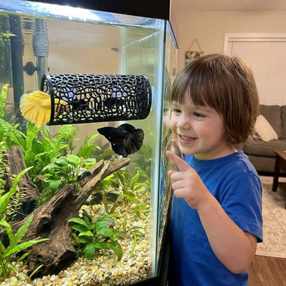 2 PCS Black Betta Fish Tank Accessories, Safe Aquarium Decoration, Betta Hollow Hammock Tunnel Cave with Suction Cups, Shrimp Hideout and Play Tube for Small Fish Shrimp Guppies