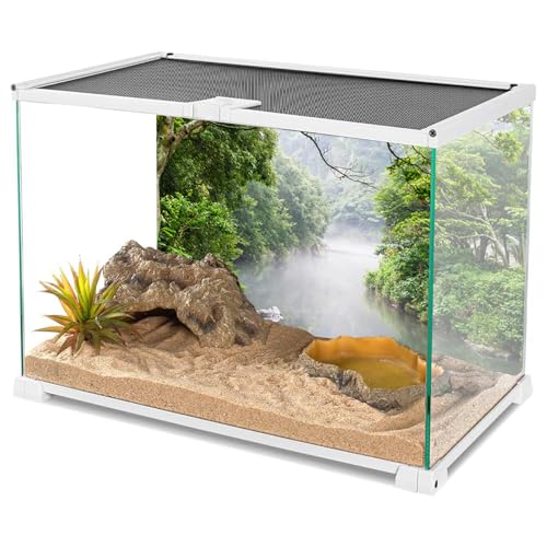 AWERT 72x16 inches Tropical Rainforest Terrarium Background Foggy Fores Green Trees Lake Nature Reptile Habitat Background Durable Polyester Aquarium Background - size: 72x16in/180x40cm