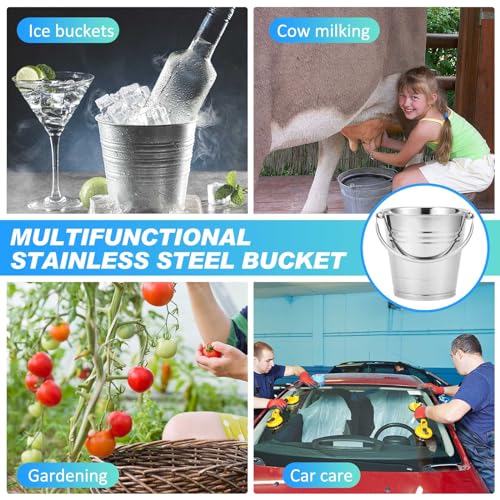 Hicarer 6 Pcs 2.1 Quart Stainless Steel Dog Water Bucket, Heavy Duty Stainless Steel Easy Clean Bucket Water Pails for Dogs Pets, for Kennels Farms Fences Cages Home - size: 2.1 Quart