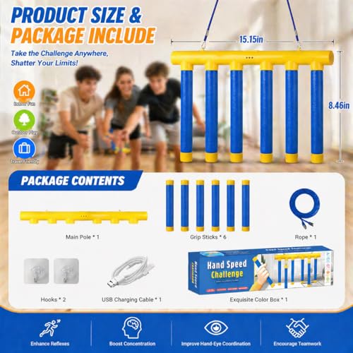 Reflex Drop Sticks Challenge Game with 3 Speed Adjustable and Voice Prompts
