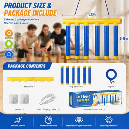 Reflex Drop Sticks Challenge Game with 3 Speed Adjustable and Voice Prompts