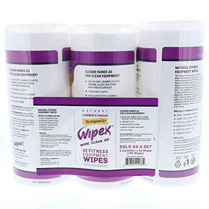 Wipex Original Natural Fitness Equipment Wipes - EWG Verified- Plant-Based Lint Free Cloth - Gym Wipes for Equipment, Yoga Mat, Peloton, Lavender and Vinegar, 50 Count (Pack of 3) - size: 50 Count (Pack of 3)