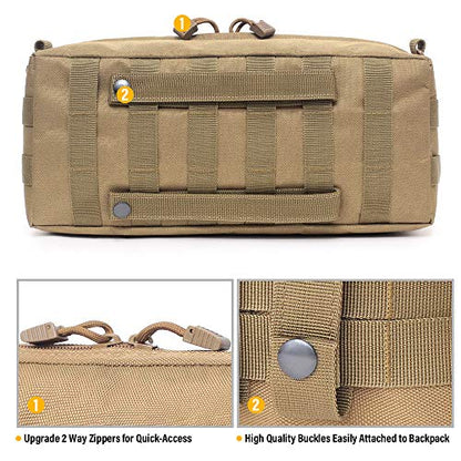 WYNEX Large Molle Pouch, Side Admin Sustainment Pouch for Tactical Backpack | Molle Attachments Bag, Vertical Pack for Military Assault Backpack Army Rucksack, with Shoulder Strap for Use as Sling Bag - color: Khaki (upgraded) - 2 Packs