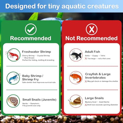 2 Pack Aquarium Shrimp Hide Cave, Porous Shrimp Hideout Shelter for Breeding & Molting, Detachable Tunnel Ornament for Fish Tank, Shrimp & Small Fish (Black)