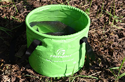 Freegrace Collapsible Bucket with Mesh Tool Pocket - 10L, 16L & 23L Portable Folding Water Container - Heavy Duty 500D Tarpaulin, BPA-Free Wash Basin for Camping, Fishing, RV, and Car Washing - color: Green