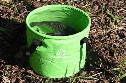 Freegrace Collapsible Bucket with Mesh Tool Pocket - 10L, 16L & 23L Portable Folding Water Container - Heavy Duty 500D Tarpaulin, BPA-Free Wash Basin for Camping, Fishing, RV, and Car Washing - color: Green