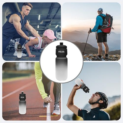 2 Pack Bike Water Bottle, Squeeze Water Bottle Leakproof BPA Free 24oz | with Capacity Scale w/Pull Top Lid, Reusable, for Bicycle, Gym,Camping, Hiking - color: y-Blue+black