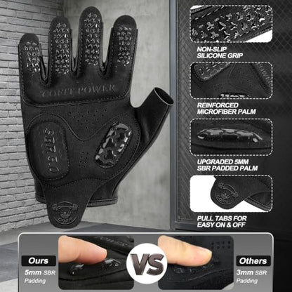 Workout Gloves for Men Women, Weight Lifting Gloves with 5MM Padded Palm, Non-Slip Gym Gloves, Fingerless Breathable Fitness Gloves for Training, Exercise, Pull Ups - size: Medium