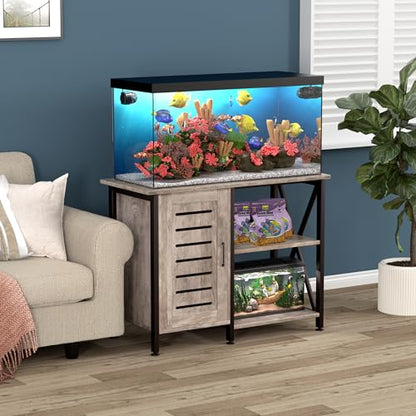 Herture 40-50 Gallon Fish Tank Stand, Aquarium Stand with Cabinet Accessories Storage, Heavy Duty Metal Frame, 40.55" L*18.89" W Tabletop, 1000LBS Capacity, Greige PG02YGZ