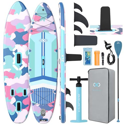 11'6"x35" Inflatable Paddle Board for Adults, Extra Wide Stable SUP | Stand Up Paddleboard, Non-slip EVA Deck, Complete Accessories, Unique Center Fin, for All Skill Levels Paddling On Any Water - color: Blue Camouflage
