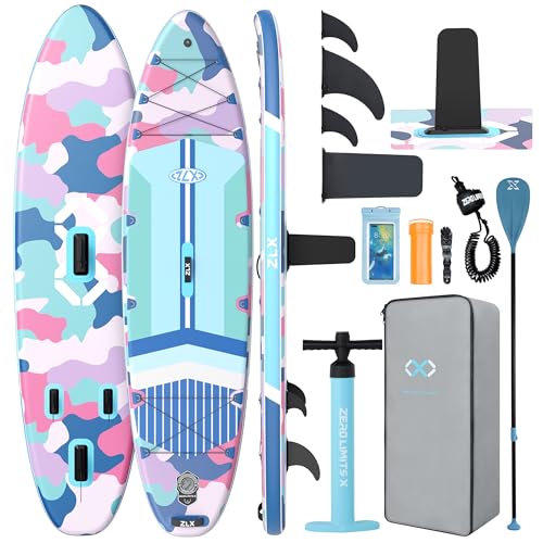 11'6"x35" Inflatable Paddle Board for Adults, Extra Wide Stable SUP | Stand Up Paddleboard, Non-slip EVA Deck, Complete Accessories, Unique Center Fin, for All Skill Levels Paddling On Any Water - color: Blue Camouflage