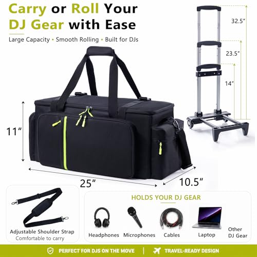 Rolling DJ Cable Bag with Wheels, DJ Equipment Bag with Laptop Compartment - color: Yellow, size: With Wheels