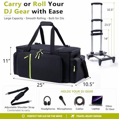 Rolling DJ Cable Bag with Wheels, DJ Equipment Bag with Laptop Compartment - color: Yellow, size: With Wheels