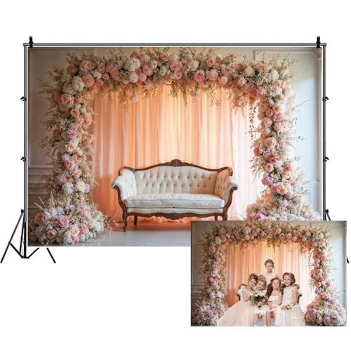 Fabric Flower Wall Backdrops for Photography Interior Room Wedding Pink Rose Flowers Garland Photoshoot Background Bridal Shower Birthday Party Decor Photoshoot Props 7x5ft - color: XH008, size: 7Wx5H FT