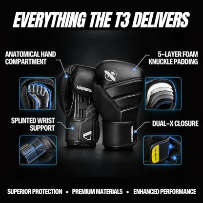 Hayabusa T3 Boxing Gloves - Sparring - color: Black, size: 14oz