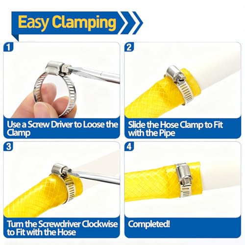 Hose Clamp Kit, 120 pcs Stainless Steel Hose Clamps Assortment Kit Adjustable 1/4'' -1-1/2'', Worm Gear Hose Clamps For Garden and Water Pipe, Automotive,Radiator Plumbing,Fuel Line