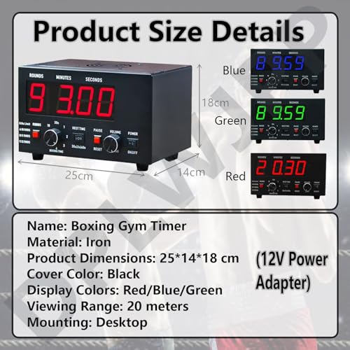 Classic Boxing Interval Timer Boxing Round Timer Professional Gym Timer with Led Display 1-12 Challenge Rounds and Adjustable Buzzer (Green) - color: Green