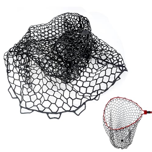 Rubber Fishing Net Replacement Hook Resist Fishing Nets for Fly Fish Landing Net, Trout Nets,Rubber Mesh Bag 4 Size - color: Black, size: Fit Hoop Dia.:15.7" - 17.7"/Depth:15.7"/CIRC:50"