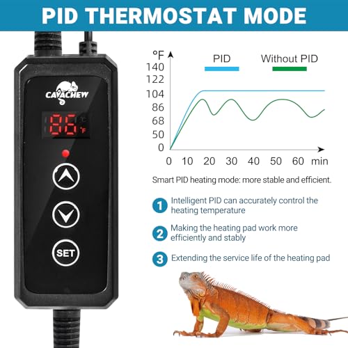 Reptile Heat Pad with Dimming Thermostat, 6" X 8" 8W Heating Pad Combo Set for 10-20 Gallon Reptile Tank, Under Tank Heater for Reptiles, Turtle, Snake, Lizard, Hermit Crab, Frogs, Seed - size: 8W