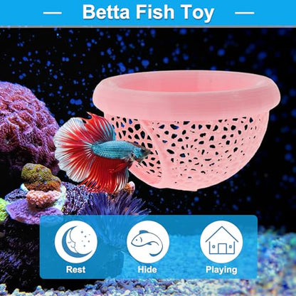 Betta Hideout Cave, Aquarium Floating Betta Hideout, Multi-Functional Betta Fish Hammock, Pink