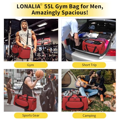55L Large Gym Duffle Bag for Men, 22 inch, Red - color: Red, size: 55L-22 inch