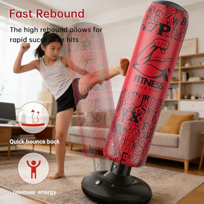 Inflatable Boxing Pillar - Punching Bag for Adults & Kids,Tall Larger 59.1 Inch Stable Boxing Bag for Teens, Fast Inflation Deflation Design, Water Filled Base, Easy Inflate Valve - color: red