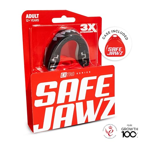 SAFEJAWZ Black Fangz Mouth Guard, Youth Dual Layer Mouthguard with Case - color: Black Fangz, size: Junior (<11)