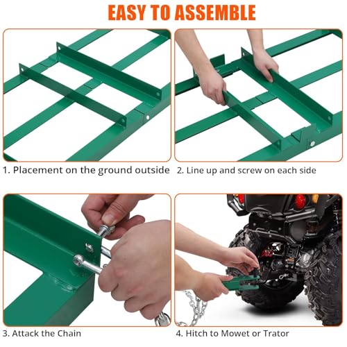 Garvee 48 Inch Heavy Duty Lawn Leveling Rake & Driveway Drag Harrow – Tow-Behind Gravel Grader for ATV, UTV, Tractor, Mower – Durable Steel Landscape & Soil Leveler, Reinforced 4FT Chain, Dirt, Sand