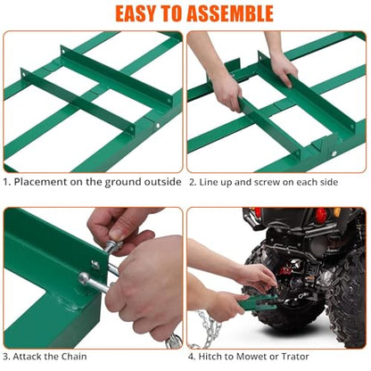 Garvee 48 Inch Heavy Duty Lawn Leveling Rake & Driveway Drag Harrow – Tow-Behind Gravel Grader for ATV, UTV, Tractor, Mower – Durable Steel Landscape & Soil Leveler, Reinforced 4FT Chain, Dirt, Sand
