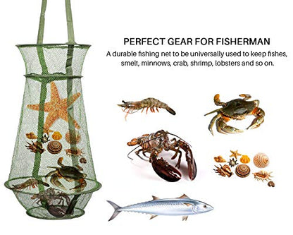 Collapsible Fish Basket Mesh Fish Trap Portable Fish Cage Foldable Fishing Keep Net for Keeping Fish Alive, Bait Storage Crayfish Crab Minnows Shrimps Lobsters