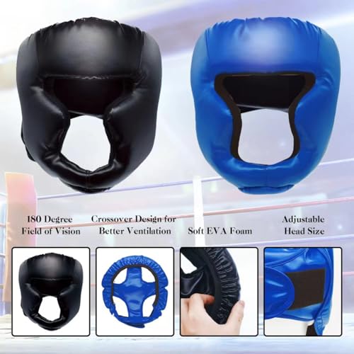 2 Pack Boxing Headgear for Men and Women, Adjustable Sparring Head Guard for Boxing, MMA, Kickboxing, Muay Thai and Taekwondo Training - color: Black,Blue