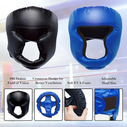 2 Pack Boxing Headgear for Men and Women, Adjustable Sparring Head Guard for Boxing, MMA, Kickboxing, Muay Thai and Taekwondo Training - color: Black,Blue