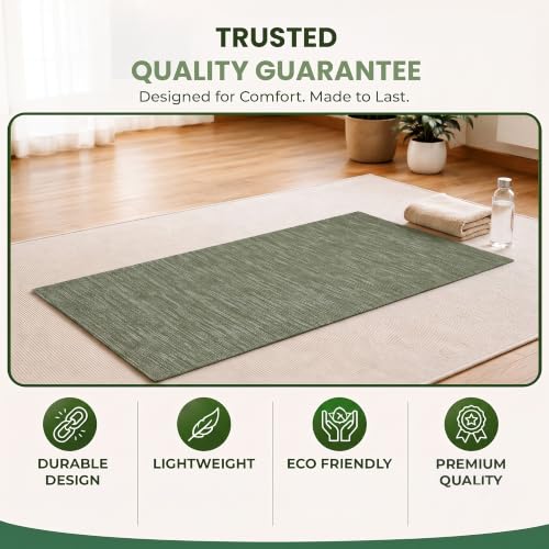 LFH Home Handmade Cotton Yoga Mat Cotton Rug picnic mat For Exercise, Workout, Fitness - Perfect Heavy Quality Eco Friendly Natural Cotton Woven Reversible Yoga Mats for Men & Women - 72x26 Inch. - color: Army Green