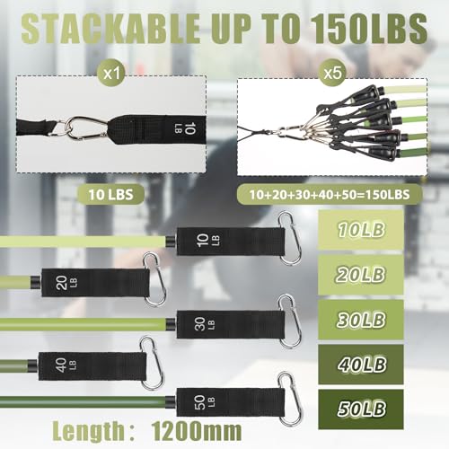WIKDAY Resistance Bands with Handles for Exercise,beginners - color: 150LBS GREEN