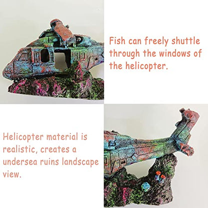 Helicopter Ruins Landscaping Fish Shrimp Shelter Resin Stone Tank Decoration for Turtles