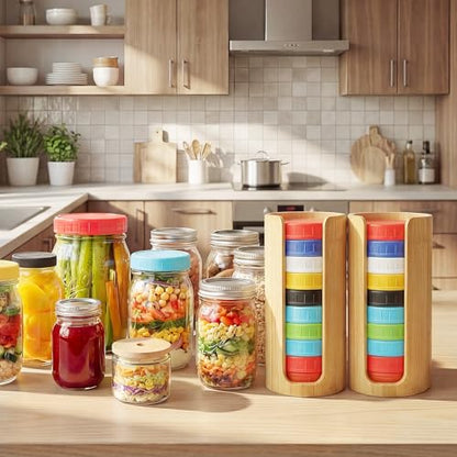 Mason Jar Lid Organizer 2 Pack Bamboo Lid Storage Holder for Regular and Wide Mouth Canning Lids Stackable Kitchen Pantry Organizer