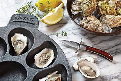 Outset Cast Iron Oyster Grill Pan, 12 Cavities, Black Oyster BBQ and Serving Pan - color: Black, size: 12 Cavities