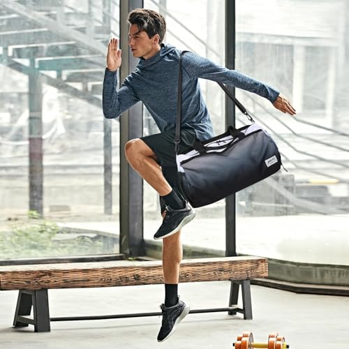 BESMART Gym Bags for Men with Side Pocket，38L Large Sports Gym Duffle Bag | Adjustable Strap&Shoe Compartment, Waterproof,Spacious,Wet Pocket,Durable Duffel Bag for Gym,Travel, Fitness,Black Gradient - color: Black Gradient with TPU POCKET