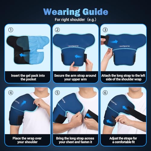 Comfytemp Shoulder Ice Pack Wrap, Shoulder Brace for Shoulders Pain Relief | FSA Eligible HSA, 2 Gel Ice Packs for Injuries Reusable, Cold Therapy for Rotator Cuff Recovery, Post-Surgery Recovery