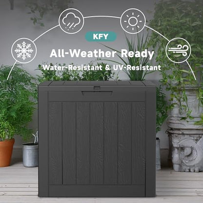 30 Gallon Waterproof Resin Deck Box, UV Resistant Outdoor Storage for Garden, Patio, Porch, Delivery,Striped Black