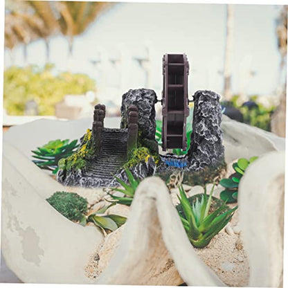 Outanaya DIY Handmade Mini Landscaping Bridge Water Wheel Oxygen Pump Aquarium Bridge Decor Fish Tank Supplies