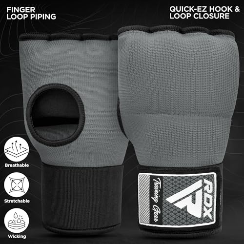 RDX Gel Boxing Hand Wraps Inner Gloves Men Women, Quick 100cm Long Wrist Straps, Elasticated Padded Fist Under Mitts Protection, Muay Thai MMA Kickboxing Martial Arts - color: Grey, size: Medium